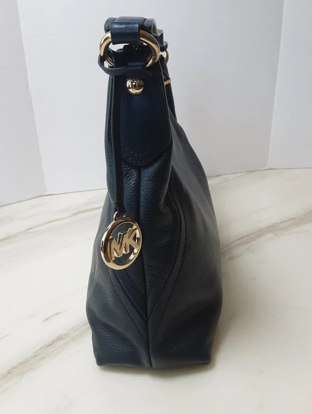 MICHAEL KORS Aria Navy Blue Pebble Leather Hobo Shoulder Bag - EUC